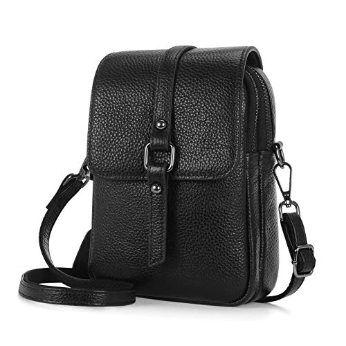 HAWEE Mode Damen Handytasche mit Riemen Echtes Leder Crossbody Handy Umhängetasche Leicht Damen Schultertasche Handy mit Zwei Reißverschlüssen für Damen, Mädchen von HAWEE