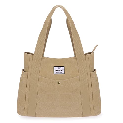 HAWEE Canvas Damen Handtasche Shopper Tote Bag Große Schultertasche mit Reißverschluss Umhängetasche RetroTragetasche Leichte Henkeltasche für Reisen Arbeit Schule Einkaufen Strand Alltag, Gelb von HAWEE