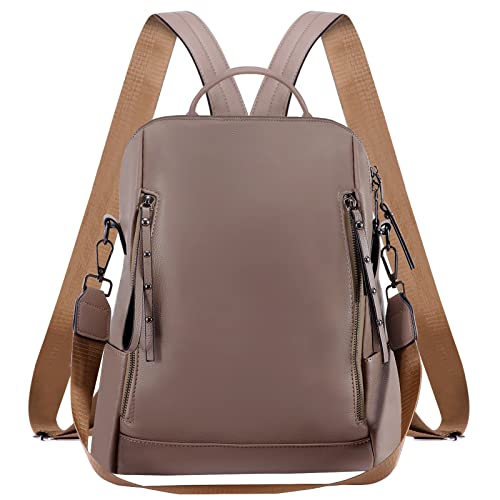 HAWEE Damen Rucksack Weiches PU Leder Schulrucksack Anti-Diebstahl Tagesrucksack Elegant Schultertasche Wasserdicht Cityrucksack mit Schultergurt Daypack für Arbeit Reisen Einkaufen Alltag, Khaki von HAWEE