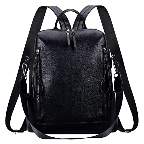 HAWEE Damen Rucksack Weiches PU Leder Schulrucksack Anti-Diebstahl Tagesrucksack Elegant Schultertasche Wasserdicht Cityrucksack mit Schultergurt Daypack für Arbeit Reisen Einkaufen Alltag, Schwarz von HAWEE