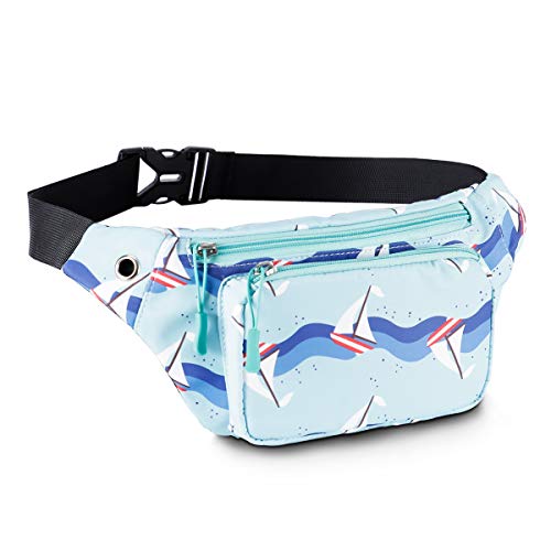 HAWEE Sport Bauchtasche Unisex Leichte Gürteltasche Hüfttasche Multicolor mit Verstellbarem Gürtel und Kopfhöreranschluss für Damen Herren Outdoor Reisen Wandern Joggen Radfahren Laufen Blue Sailboat von HAWEE