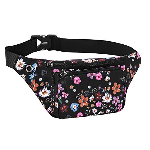 HAWEE Sport Bauchtasche Unisex Leichte Gürteltasche Hüfttasche Multicolor mit Verstellbarem Gürtel und Kopfhöreranschluss für Damen Herren Outdoor Reisen Wandern Joggen Radfahren Laufen Kleine Blumen von HAWEE