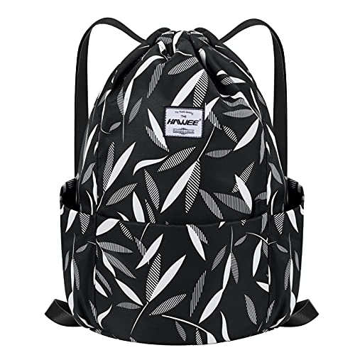 HAWEE Wasserdicht Kordelzug Rucksack mit Innentasche Groß Turnbeutel Kordelzug Tagesrucksack Tunnelzug Tasche Sporttasche Unisex für Frauen Männer Reise Alltag Outdoor Yoga Schule Strand Schwimmen von HAWEE