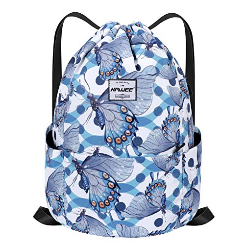 HAWEE Wasserdicht Kordelzug Rucksack mit Innentasche Groß Turnbeutel Kordelzug Tagesrucksack Tunnelzug Tasche Sporttasche Unisex für Frauen Männer Reise Alltag Outdoor Yoga Schule Strand Schwimmen von HAWEE