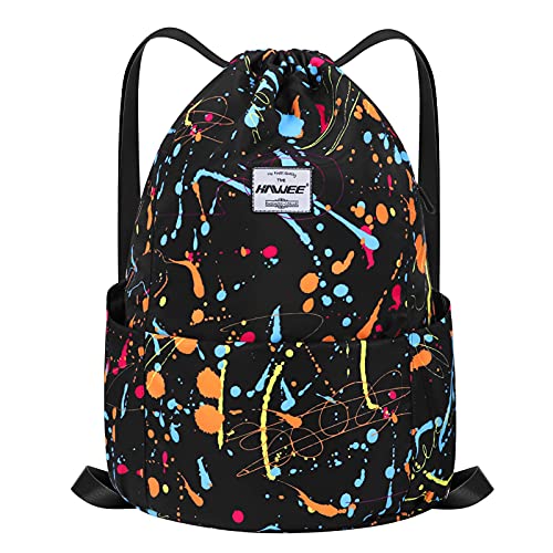 HAWEE Wasserdicht Kordelzug Rucksack mit Innentasche Groß Turnbeutel Kordelzug Tagesrucksack Tunnelzug Tasche Sporttasche Unisex für Frauen Männer Reise Alltag Outdoor Yoga Schule Strand Schwimmen von HAWEE