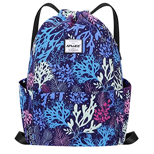 HAWEE Wasserdicht Kordelzug Rucksack mit Innentasche Groß Turnbeutel Kordelzug Tagesrucksack Tunnelzug Tasche Sporttasche Unisex für Frauen Männer Reise Alltag Outdoor Yoga Schule Strand Schwimmen von HAWEE