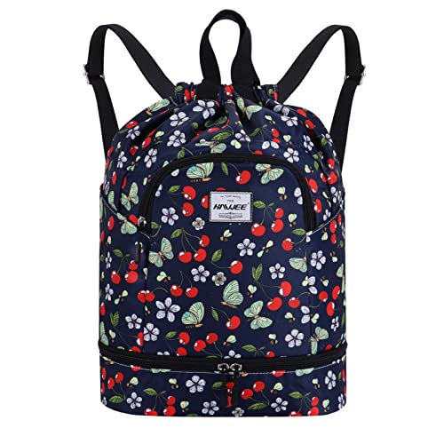 HAWEE Wasserdicht Kordelzug Rucksack mit Innentasche Groß Turnbeutel Kordelzug Tagesrucksack Tunnelzug Tasche Sporttasche Unisex für Frauen Männer Reise Alltag Schule Outdoor Yoga Schwimmen Strand von HAWEE