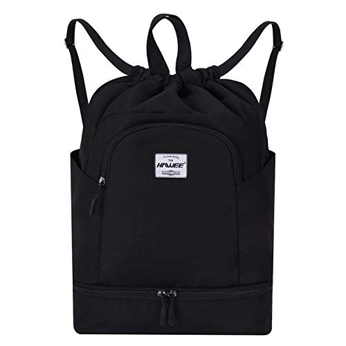 HAWEE Wasserdicht Kordelzug Rucksack mit Innentasche Groß Turnbeutel Kordelzug Tagesrucksack Tunnelzug Tasche Sporttasche Unisex für Frauen Männer Reise Alltag Schule Outdoor Yoga Schwimmen Strand von HAWEE