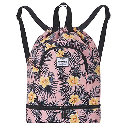 HAWEE Wasserdicht Kordelzug Rucksack mit Innentasche Groß Turnbeutel Kordelzug Tagesrucksack Tunnelzug Tasche Sporttasche Unisex für Frauen Männer Reise Alltag Schule Outdoor Yoga Schwimmen Strand von HAWEE