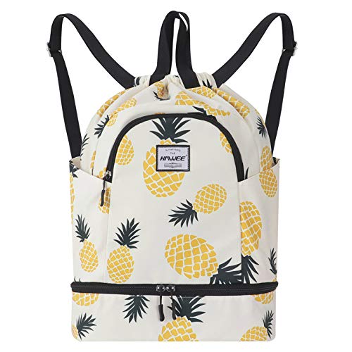 HAWEE Wasserdicht Kordelzug Rucksack mit Innentasche Groß Turnbeutel Kordelzug Tagesrucksack Tunnelzug Tasche Sporttasche Unisex für Frauen Männer Reise Alltag Schule Outdoor Yoga Schwimmen Strand von HAWEE