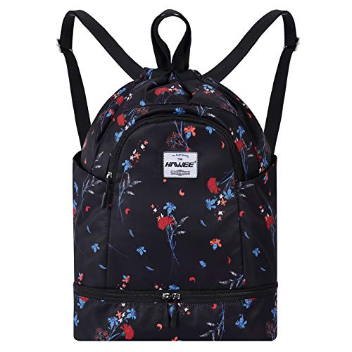 HAWEE Wasserdicht Kordelzug Rucksack mit Innentasche Groß Turnbeutel Kordelzug Tagesrucksack Tunnelzug Tasche Sporttasche Unisex für Frauen Männer Reise Alltag Schule Outdoor Yoga Schwimmen Strand von HAWEE