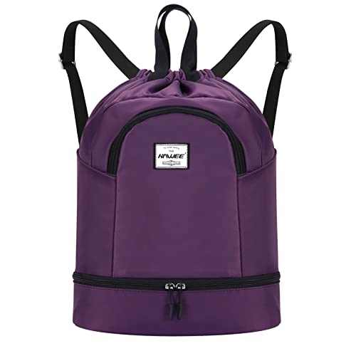 HAWEE Wasserdicht Kordelzug Rucksack mit Innentasche Groß Turnbeutel Kordelzug Tagesrucksack Tunnelzug Tasche Sporttasche Unisex für Frauen Männer Reise Alltag Schule Outdoor Yoga Schwimmen Strand von HAWEE