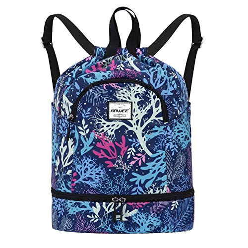 HAWEE Wasserdicht Kordelzug Rucksack mit Innentasche Groß Turnbeutel Kordelzug Tagesrucksack Tunnelzug Tasche Sporttasche Unisex für Frauen Männer Reise Alltag Schule Outdoor Yoga Schwimmen Strand von HAWEE