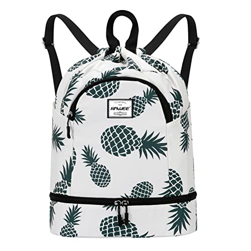 HAWEE Wasserdicht Kordelzug Rucksack mit Innentasche Groß Turnbeutel Kordelzug Tagesrucksack Tunnelzug Tasche Sporttasche Unisex für Frauen Männer Reise Alltag Schule Outdoor Yoga Schwimmen Strand von HAWEE