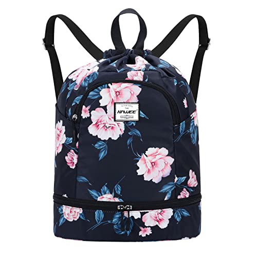 HAWEE Wasserdicht Kordelzug Rucksack mit Innentasche Groß Turnbeutel Kordelzug Tagesrucksack Tunnelzug Tasche Sporttasche Unisex für Frauen Männer Reise Alltag Schule Outdoor Yoga Schwimmen Strand von HAWEE