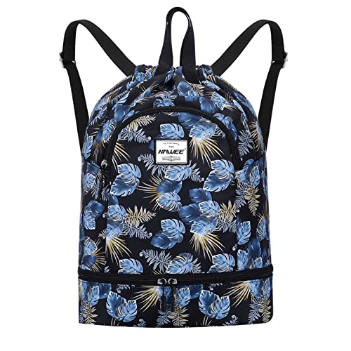 HAWEE Wasserdicht Kordelzug Rucksack mit Innentasche Groß Turnbeutel Kordelzug Tagesrucksack Tunnelzug Tasche Sporttasche Unisex für Frauen Männer Reise Alltag Schule Outdoor Yoga Schwimmen Strand von HAWEE