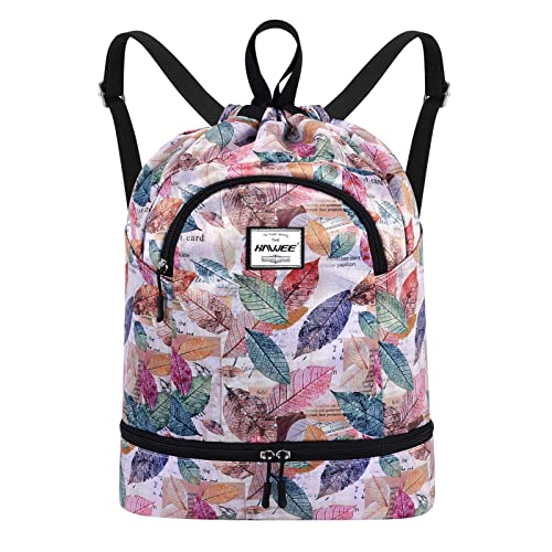 HAWEE Wasserdicht Kordelzug Rucksack mit Innentasche Groß Turnbeutel Kordelzug Tagesrucksack Tunnelzug Tasche Sporttasche Unisex für Frauen Männer Reise Alltag Schule Outdoor Yoga Schwimmen Strand von HAWEE