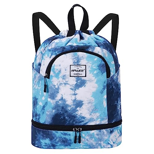 HAWEE Wasserdicht Kordelzug Rucksack mit Innentasche Groß Turnbeutel Kordelzug Tagesrucksack Tunnelzug Tasche Sporttasche Unisex für Frauen Männer Reise Alltag Schule Outdoor Yoga Schwimmen Strand von HAWEE