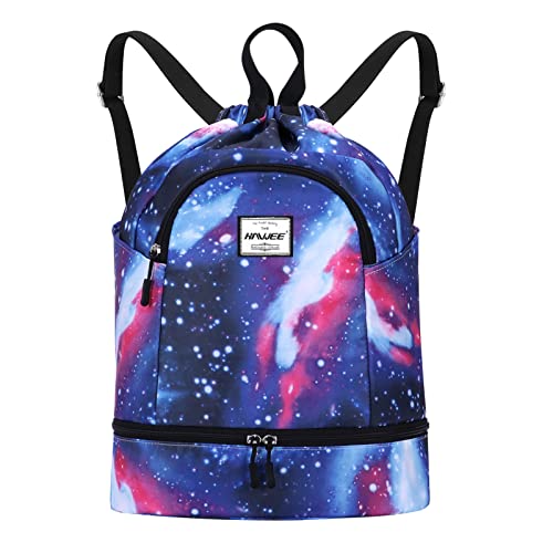 HAWEE Wasserdicht Kordelzug Rucksack mit Innentasche Groß Turnbeutel Kordelzug Tagesrucksack Tunnelzug Tasche Sporttasche Unisex für Frauen Männer Reise Alltag Schule Outdoor Yoga Schwimmen Strand von HAWEE