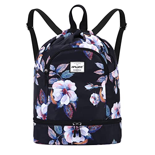 HAWEE Wasserdicht Kordelzug Rucksack mit Innentasche Groß Turnbeutel Kordelzug Tagesrucksack Tunnelzug Tasche Sporttasche Unisex für Frauen Männer Reise Alltag Schule Outdoor Yoga Schwimmen Strand von HAWEE