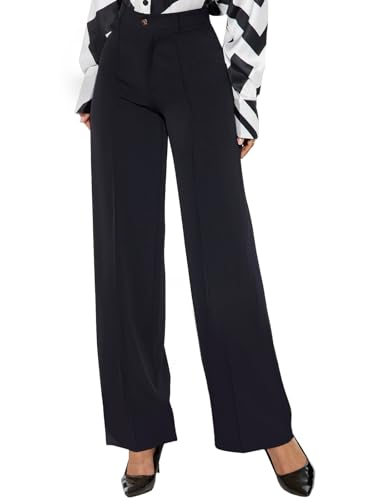 HAWILAND Anzughose Damen Weites Bein Hose Stretch Elegant High Waist Stoffhose Lange Sweathose Business Casual Schwarz L von HAWILAND