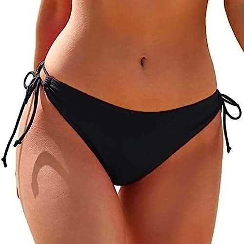 HAWILAND Badehose Damen - Sexy Triangel Bikini Hose Low Waist Sport Bikini Bottoms Side-Tie Schnüren String Tanga Bikinishorts Schwarz S von HAWILAND