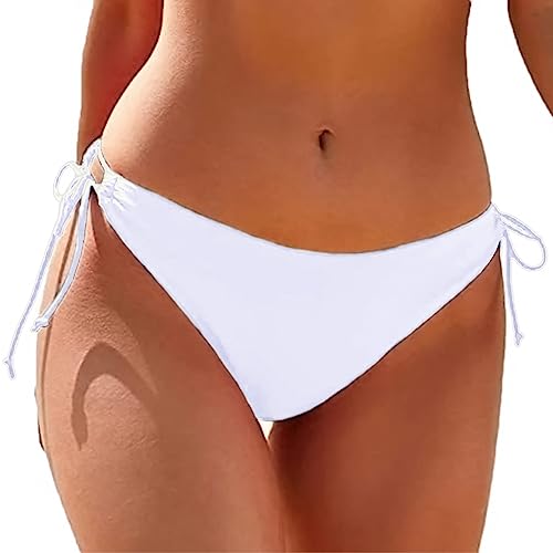 HAWILAND Bikini Hose Damen - Sexy Triangel Bikinihose High Waist Sport Bikini Bottoms Side-Tie Schnüren String Tanga Bikinishorts A02 Weiß S von HAWILAND