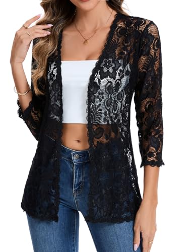 HAWILAND Bolero Damen Festlich Elegante Cardigan für Abendkleider Strickjacke Spitzen Oberteile 3/4 Arm Hochzeit Schwarz L von HAWILAND