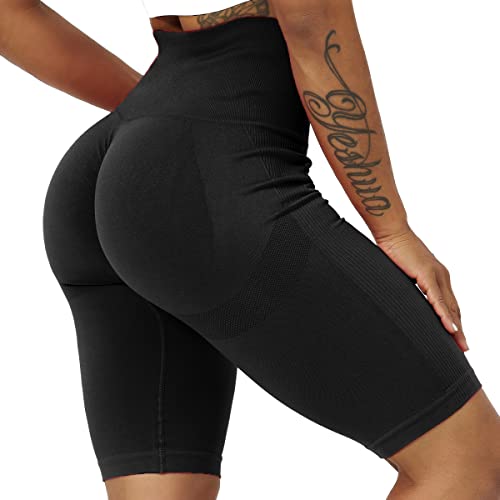 HAWILAND Booty Sportshorts Damen - Scrunch Butt Leggings Kurz Po Push Up Seamless Kurze Leggins High Waist Sport Shorts für Gym Workout Fitness #1 Schwarz M von HAWILAND