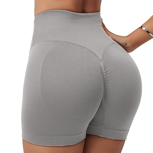 HAWILAND Booty Sportshorts Damen - Scrunch Butt Leggings Kurz Po Push Up Seamless Kurze Leggins High Waist Sport Shorts für Gym Workout Fitness #2 Grau M von HAWILAND