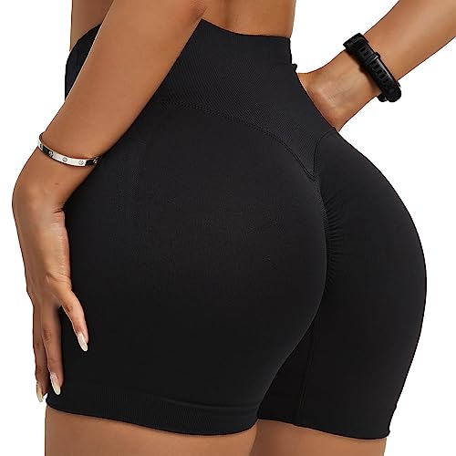 HAWILAND Booty Sportshorts Damen - Scrunch Butt Leggings Kurz Po Push Up Seamless Kurze Leggins High Waist Sport Shorts für Gym Workout Fitness #2 Schwarz M von HAWILAND