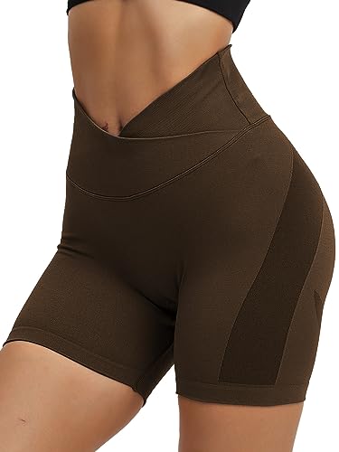 HAWILAND Booty Sportshorts Damen - Scrunch Butt Leggings Kurz Po Push Up Seamless Kurze Leggins High Waist Sport Shorts für Gym Workout Fitness #4 Braun L von HAWILAND