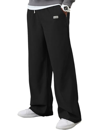 HAWILAND Cordhose Herren Weites Bein Cord Hose Lang Baggy Freizeithose Gerade Fit Casual Sporthose Winter Herbst Schwarz L von HAWILAND