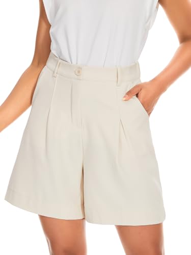 HAWILAND Damen Arbeitshose Kurze Hose lockere Sommerhose Elegant Anzughose High Waist Sommer Bermuda Shorts für Business Khaki L von HAWILAND