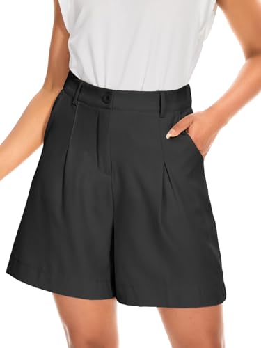 HAWILAND Damen Arbeitshose Kurze Hose lockere Sommerhose Elegant Anzughose High Waist Sommer Bermuda Shorts für Business Schwarz S von HAWILAND