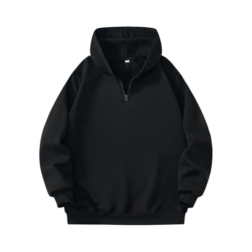 HAWILAND Hoodie Herren 1/4 Zip Kapuzenpullover Fleece Gefüttert Basic Sweatshirt Herbst Winter Activewear Schwarz M von HAWILAND