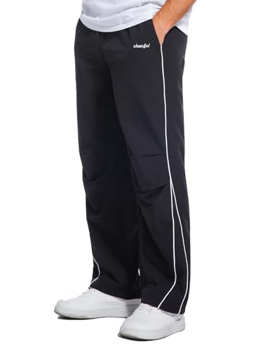 HAWILAND Jogginghose Herren Baggy Lange Traininghose Leichte Breite Freizeithose mit Taschen für Sport Gym Fitness Schwarz L von HAWILAND