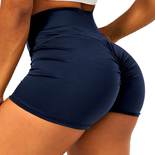 HAWILAND Kurz Leggings Damen - Scrunch Butt Sportshorts Booty Push Up Shorts High Waist Figurformend Hotpants für Gym Fitness Workout #1 Dunkelblau 2XL von HAWILAND