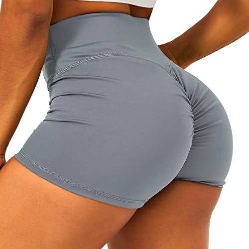 HAWILAND Kurz Leggings Damen - Scrunch Butt Sportshorts Booty Push Up Shorts High Waist Figurformend Hotpants für Gym Fitness Workout #1 Grau L von HAWILAND