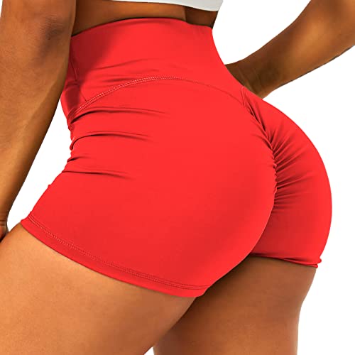 HAWILAND Kurz Leggings Damen - Scrunch Butt Sportshorts Booty Push Up Shorts High Waist Figurformend Hotpants für Gym Fitness Workout #1 Rot L von HAWILAND