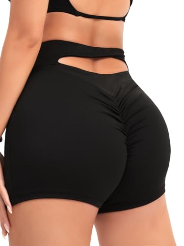 HAWILAND Kurz Leggings Damen - Scrunch Butt Sportshorts Booty Push Up Shorts High Waist Figurformend Hotpants für Gym Fitness Workout #4 Schwarz M von HAWILAND