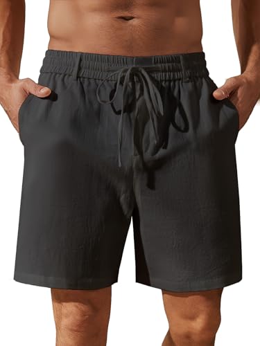 HAWILAND Kurze Hosen Herren Baumwolle Sommer Shorts Leicht Stoffhose Männer Hawaii Party mit Tachen Reißverschluss Schwarz L von HAWILAND