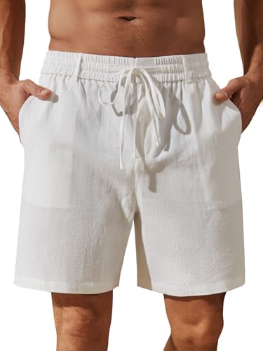 HAWILAND Kurze Hosen Herren Baumwolle Sommer Shorts Leicht Stoffhose Männer Hawaii Party mit Tachen Reißverschluss Weiß L von HAWILAND