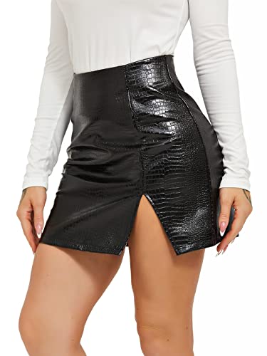 HAWILAND Lederrock Damen - Rock mit Schlitz High Waist Faux Leder Rock PU Minirock Seitenschlitz Lederoptik Bleistiftrock #2 Schwarz S von HAWILAND