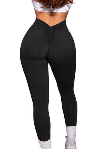 HAWILAND Push up Leggings Damen - Boom Booty Leggings High Waist Scrunch Butt Sportleggins lang für Fitness Yoga Workout #3 Schwarz L von HAWILAND