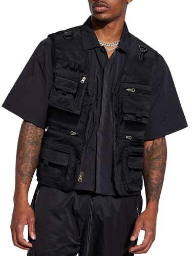 HAWILAND Safari Weste Herren mit Vielen Taschen Freizeit Ärmellose Weste Sommer Leichte Outdoor Anglerweste Schwarz XXL von HAWILAND