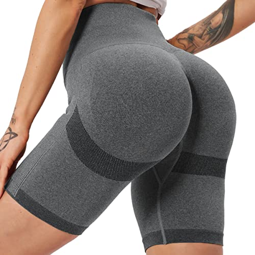 HAWILAND Booty Sportshorts Damen - Scrunch Butt Leggings Kurz Po Push Up Seamless Kurze Leggins High Waist Sport Shorts für Gym Workout Fitness #1 Grau L von HAWILAND