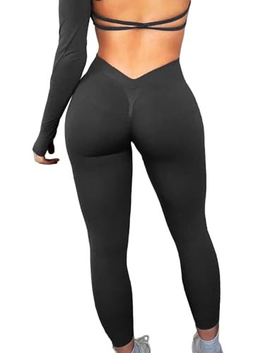 HAWILAND Scrunch Butt Leggings - Damen Booty Push Up Seamless Leggins High Waist Sporthose für Gym Fitness Workout Yoga #8 Schwarz S von HAWILAND