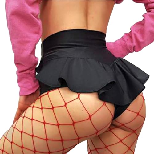 HAWILAND Shorts für Damen - Hotpants Damen Sexy High Waist Pole Dance Hose Festival Kurze Leggings Rave Outfit #2 Schwarz L von HAWILAND