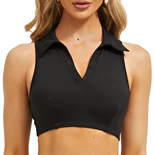 HAWILAND Sport BH Damen Gepolstert Crossback Bustier ohne Bügel Spaghettiträger Verkreutzt Bra für Gym Workout Tennis Yoga #2 Schwarz L von HAWILAND